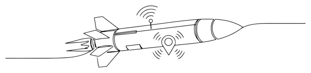 guided missile with signal waves monoline vector illustration