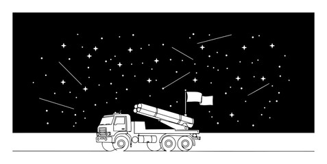 missile launcher truck under night sky in oneline vector