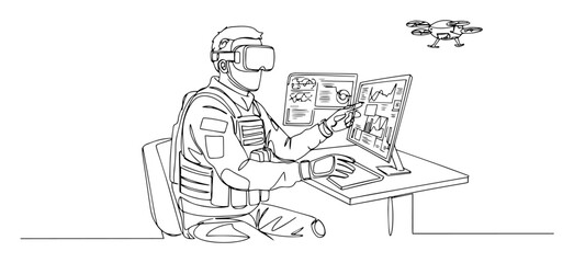 vr operator controlling drones in sketch monoline style