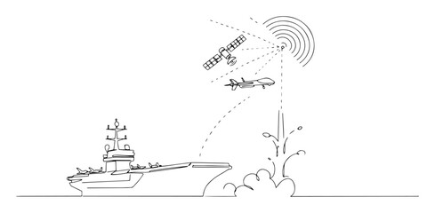 warship missile attack with satellite guidance monoline vector © Wieslaw