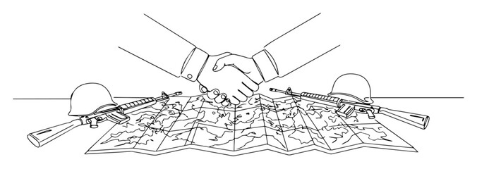 peace agreement over battlefield map monoline lineart