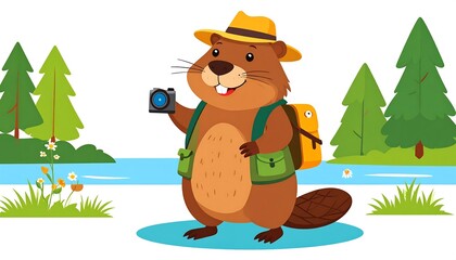 Naklejka premium Beaver Photographer with Nature Trip.