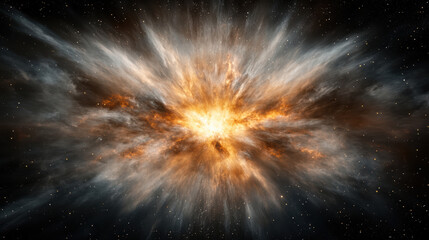 Fototapeta premium Vibrant explosion of cosmic energy radiates through dark expanse of space, showcasing bright