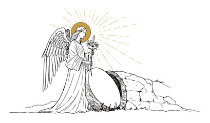 easter angel at empty tomb with rays monoline religious