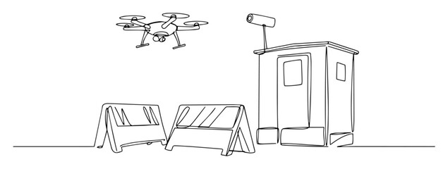 drone surveillance near checkpoint tower sketch lineart