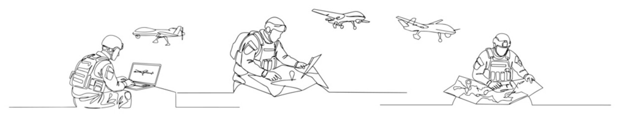 soldiers using drone and map during mission monoline