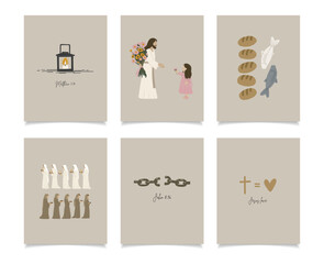  Christian Posters, Religion Hand Drawn Art, Biblical symbols, Wall decor, Jesus love, bible verse