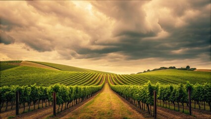 Fototapeta premium Vineyard Landscape Under Cloudy Sky with Muted Tones in Gigapixel