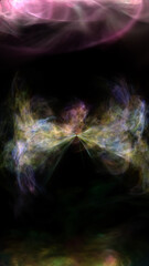 Vivid swirling plasma cloud in abstract form, radiating energy and light against a black void
