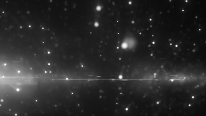 Monochrome abstract glowing particles and floating light points in dark elegant black-and-white style