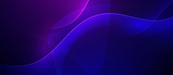 Fototapeta premium Abstract purple and blue flowing waves on dark background