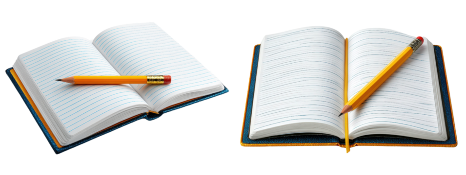Open Notebooks with Pencils on a White Background for Education Purpose