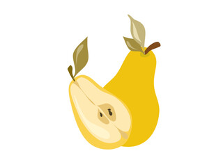 Fresh Ripe Yellow Pears Isolated on White Background for Healthy Eating