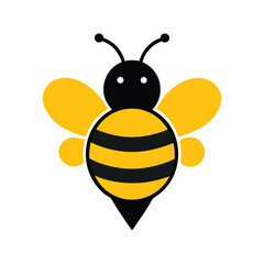 Simple and stylish vector illustration of a happy cartoon bee with yellow and black stripes