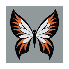 A colorful butterfly vector illustration with orange black and white wings on a gray background