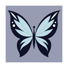 Elegant vector illustration of a blue and black butterfly with stylized wings against a neutral background
