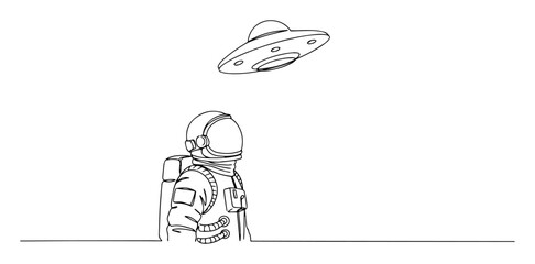 astronaut watching ufo one line art