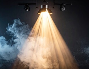  Spotlight Beam on Dark Background with Smoke and Dust 