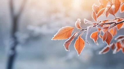 frosted autumn leaves on the tree, background with copy space - Powered by Adobe