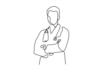 Doctor with Stethoscope Line Art.  line icon-continuous line drawing. Editable stroke.