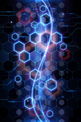 Neon light hexagonal shapes background