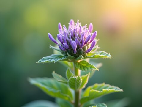 Catmint on a vibrant background, top view photorealistic flower