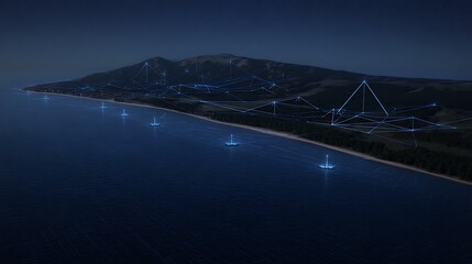 Connected coastal future technology network concept