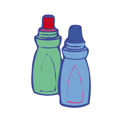 Two cartoon bottles of cleaning solution