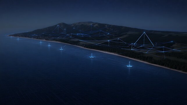 Connected coastal future technology network concept