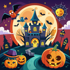 Fototapeta premium halloween background with pumpkin and bats