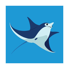 Vector illustration of a swimming manta ray in a blue ocean environment