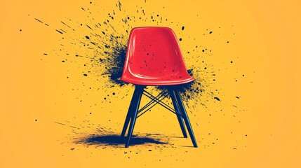 Vibrant Red Chair with Artistic Splash on Bright Yellow Background