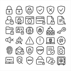 Security and Privacy Icons Set ,  30+ Cybersecurity, Data Protection, and Shield Symbols
