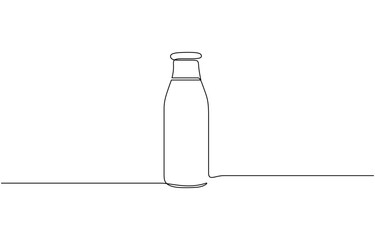 One continuous line drawing of bottle and glass with milk containt, Editable stroke, Continuous one line drawing of milk bottle pacifier. One line drawing.