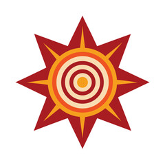 Geometric starburst with concentric circles in retro colors isolated on white background