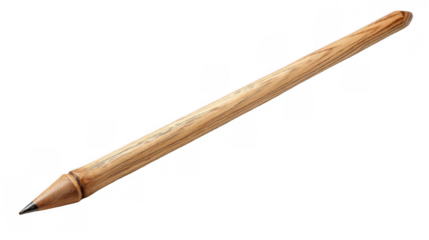 Studio shot of a long, light brown wooden staff featuring a pointed end and isolated on a transparent background, ideal for digital compositions or design projects