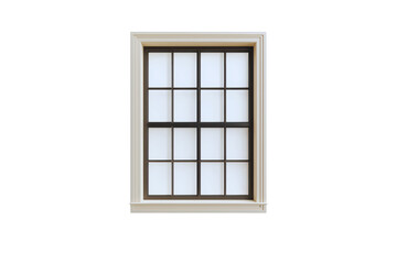 Elegant Cream Window Frame with Dark Brown Paneled Glass Perfect for Home Design and Architectural Projects