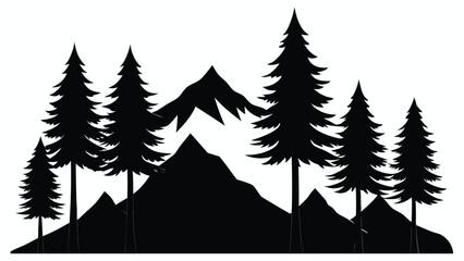 Majestic mountain silhouette with evergreen trees