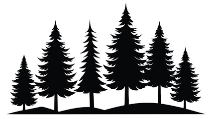Fototapeta premium Silhouetted evergreen trees on a hillside winter landscape