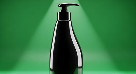 Dispenser Bottle Mockup Sleek Black Design on Green Background with Spotlight