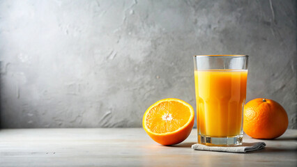 High-Resolution Studio Photo of Glass of Orange Juice on Neutral Background – Minimalist and Fresh Beverage Concept