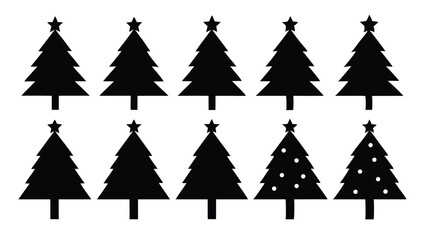 Ten simple black silhouette christmas trees festive holiday icons