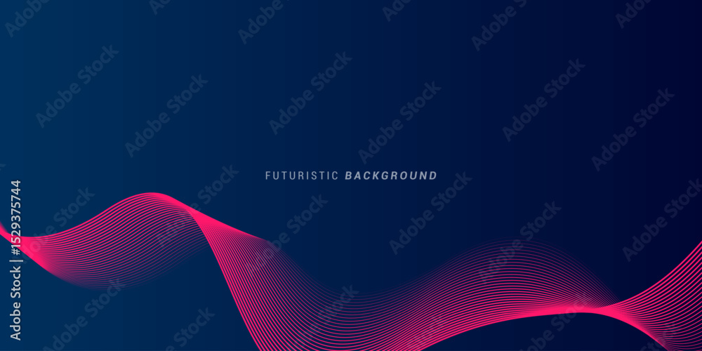 Wall mural abstract glowing wave lines on dark blue background. dynamic wave pattern. modern flowing wavy lines