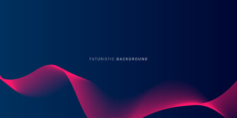 Abstract glowing wave lines on dark blue background. Dynamic wave pattern. Modern flowing wavy lines. Futuristic technology concept. Suit for banner, poster, cover, brochure, flyer, website