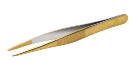 Elegant golden tweezers lie isolated against a transparent background, showcasing their precision design and readiness for intricate tasks requiring delicate handling