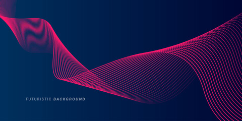 Abstract glowing wave lines on dark blue background. Dynamic wave pattern. Modern flowing wavy lines. Futuristic technology concept. Suit for banner, poster, cover, brochure, flyer, website