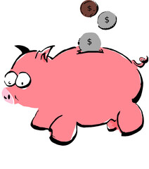 Pink piggy bank saving money illustration