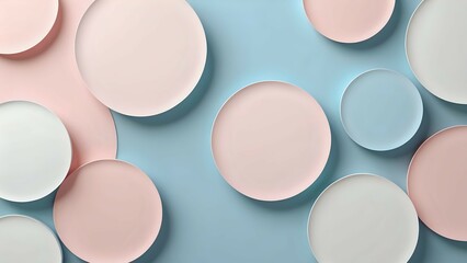 3D soft bubble circles in gentle tones of blush pink, sky blue, and pearl white. Abstract pastel background with a light, elegant, and dreamy vibe