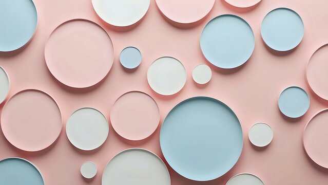 3D soft bubble circles in gentle tones of blush pink, sky blue, and pearl white. Abstract pastel background with a light, elegant, and dreamy vibe