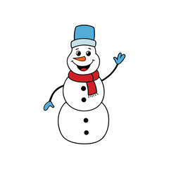 A cheerful snowman waving